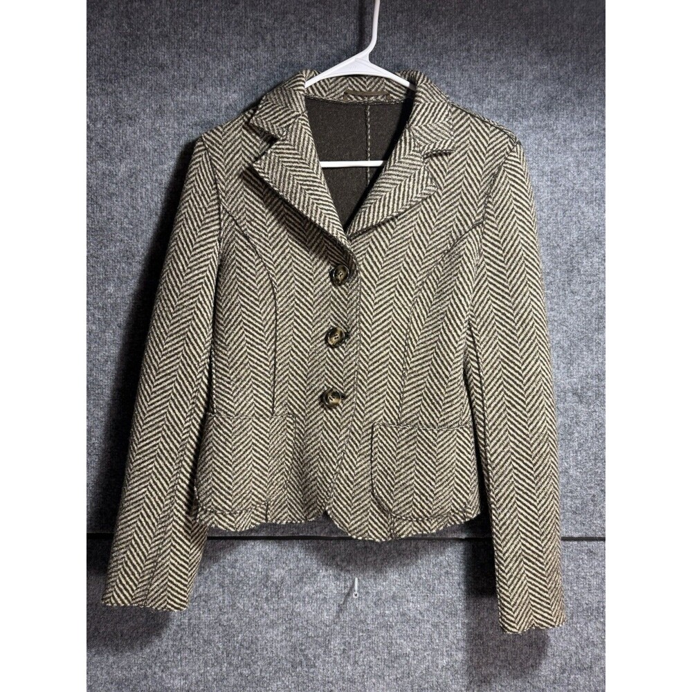 Weekend Max Mara Wool Herringbone Blazer Womens Size 2 Brown Tweed Jacket